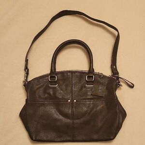 Ladies Danier Chocolate Leather Satchel With Dust Bag